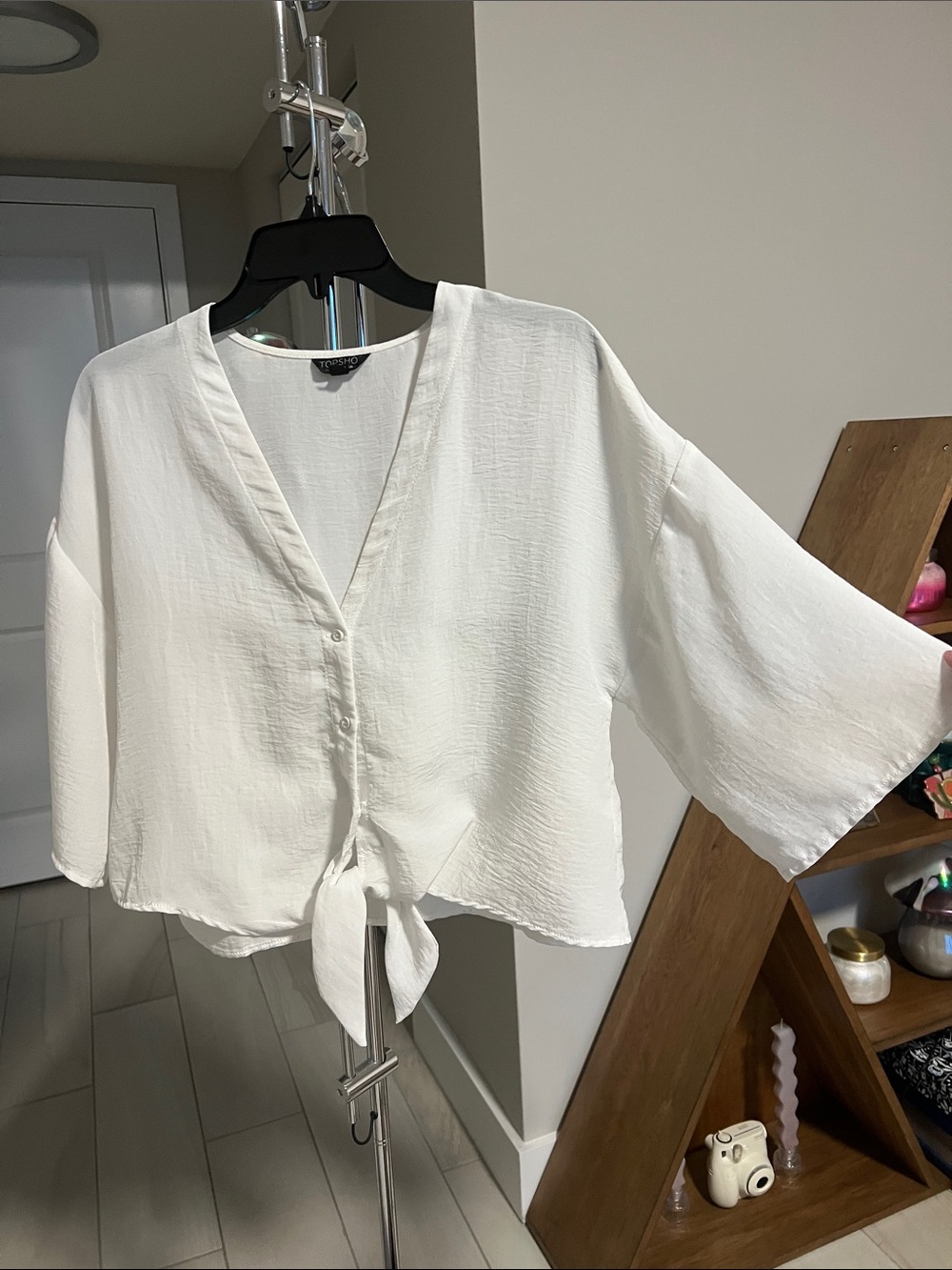 Topshop White Tie-Front V-Neck Blouse